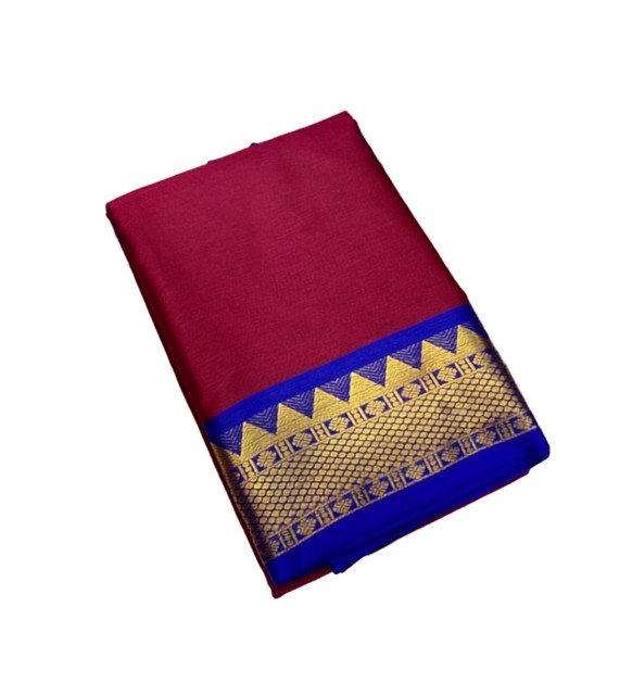 Women's Cotton Silk Striped Saree With Unstitched Blouse - 5.5 Mtr (Maroon-Royal Blue) - Image 2