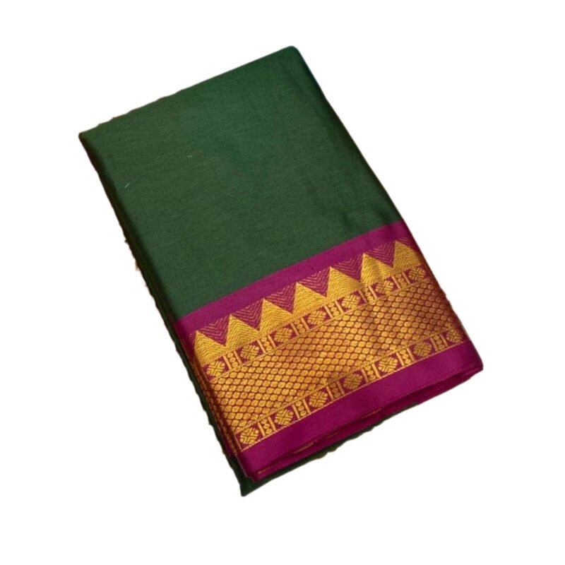 Women's Cotton Silk Striped Saree With Unstitched Blouse - 5.5 Mtr (Dark Green-Magenta) - Image 2
