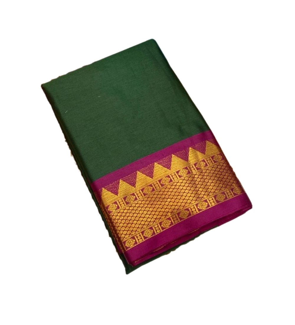 Women's Cotton Silk Striped Saree With Unstitched Blouse - 5.5 Mtr (Dark Green-Magenta) - Image 2