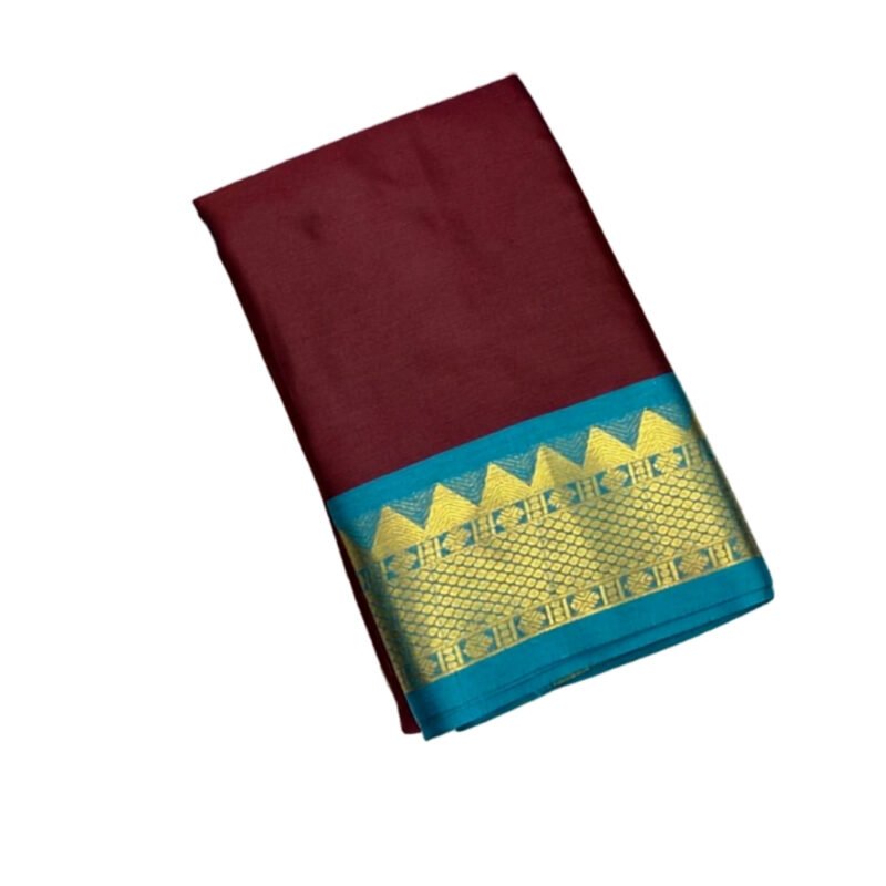 Women's Cotton Silk Striped Saree With Unstitched Blouse - 5.5 Mtr (Maroon-Turquoise) - Image 2