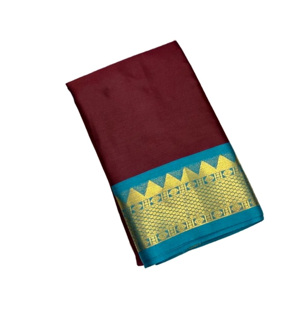 Women's Cotton Silk Striped Saree With Unstitched Blouse - 5.5 Mtr (Maroon-Turquoise) - Image 2