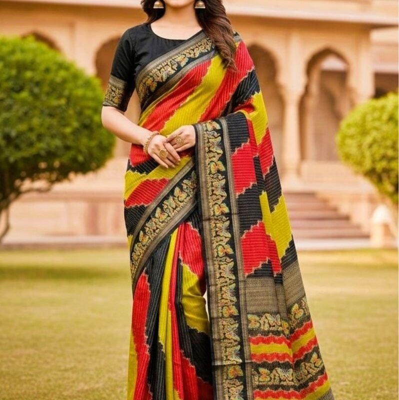 Women's Silk Kalamkari Printed Saree With Unstitched Blouse - 5.5 Mtr (Multicolor)