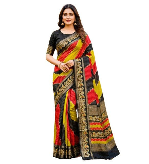 Women's Silk Kalamkari Printed Saree With Unstitched Blouse - 5.5 Mtr (Multicolor) - Image 2