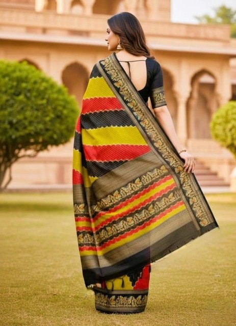 Women's Silk Kalamkari Printed Saree With Unstitched Blouse - 5.5 Mtr (Multicolor) - Image 3