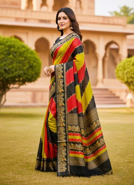 Women's Silk Kalamkari Printed Saree With Unstitched Blouse - 5.5 Mtr (Multicolor) - Image 4