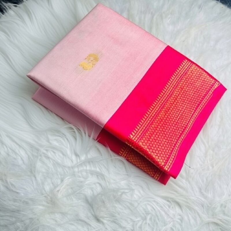 Women's Cotton Silk Solid Saree With Unstitched Blouse - 5.5 Mtr (Pink)
