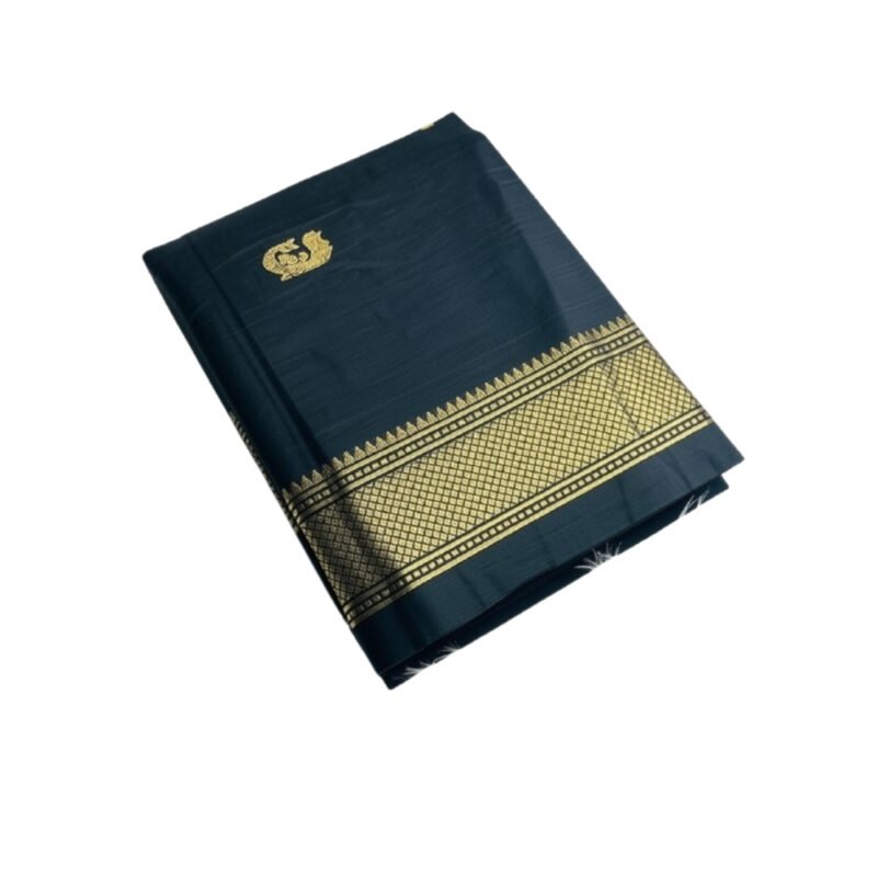 Women's Cotton Silk Solid Saree With Unstitched Blouse - 5.5 Mtr (Black) - Image 2