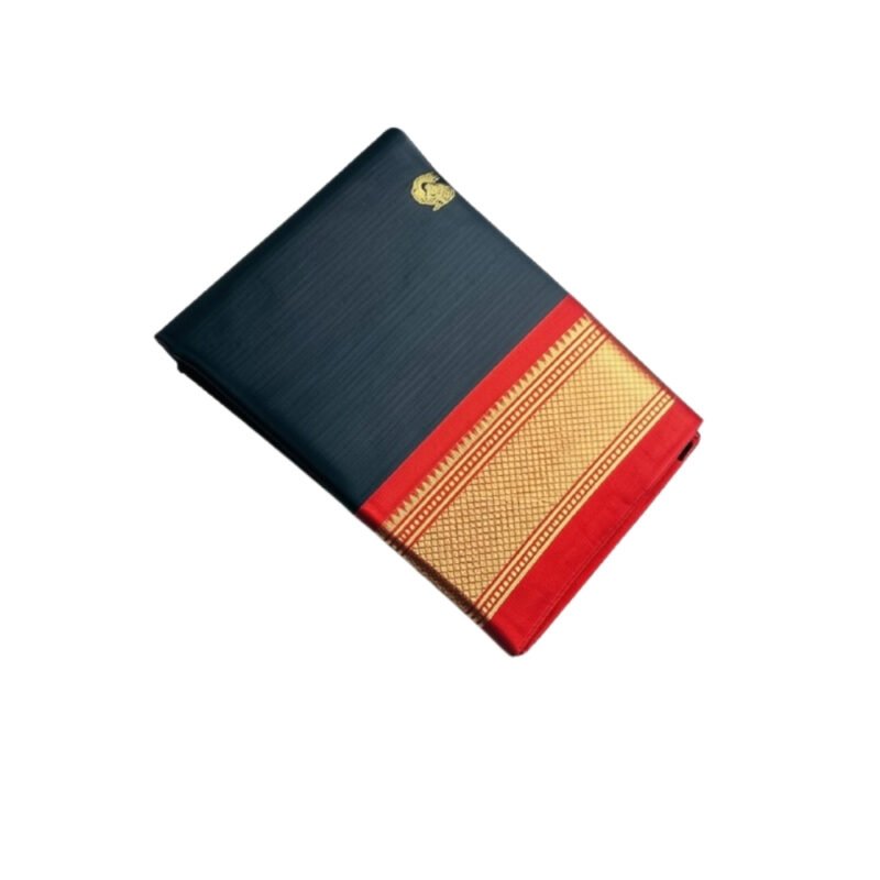 Women's Cotton Silk Solid Saree With Unstitched Blouse - 5.5 Mtr (Black-Red) - Image 2