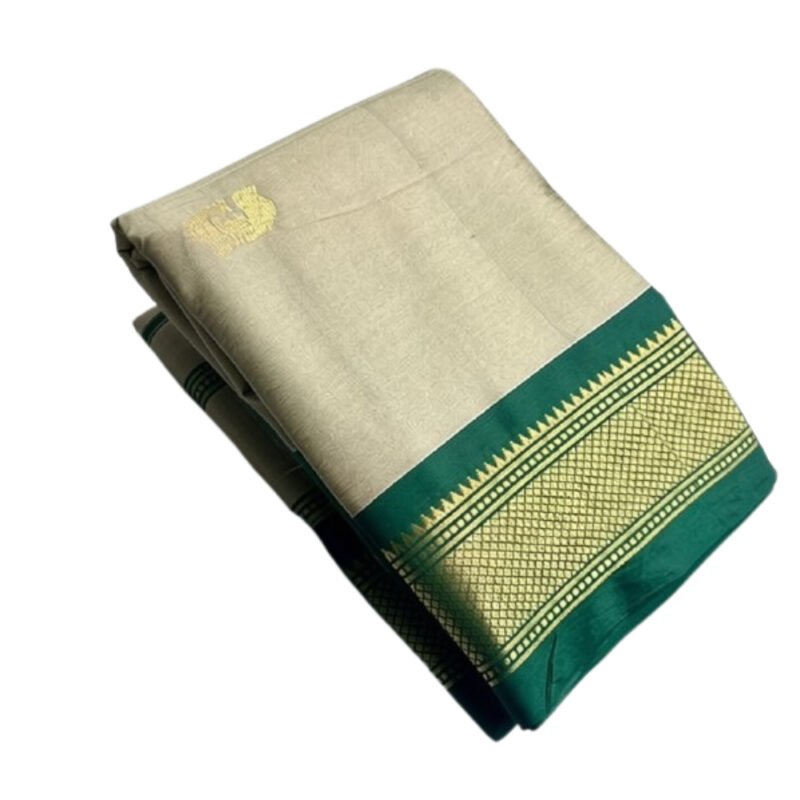 Women's Cotton Silk Solid Saree With Unstitched Blouse - 5.5 Mtr (Beige-Green) - Image 2