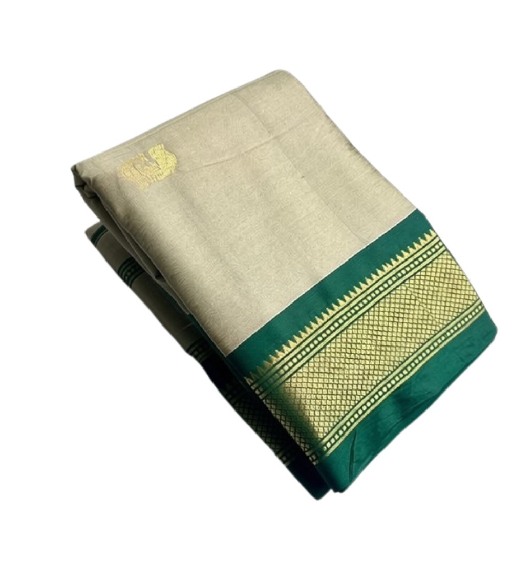 Women's Cotton Silk Solid Saree With Unstitched Blouse - 5.5 Mtr (Beige-Green) - Image 2