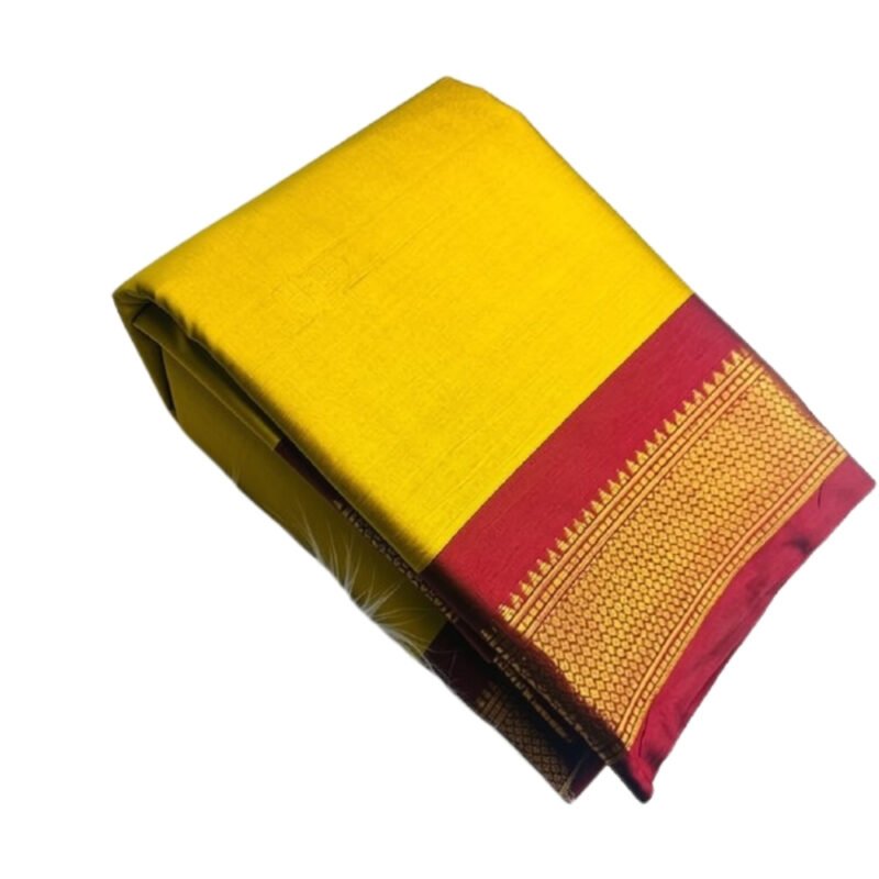 Women's Cotton Silk Solid Saree With Unstitched Blouse - 5.5 Mtr (Yellow-Red) - Image 2
