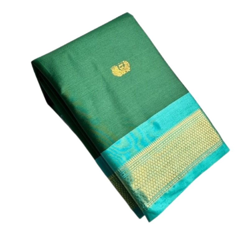 Women's Cotton Silk Solid Saree With Unstitched Blouse - 5.5 Mtr (Dark Green-Turquoise) - Image 2