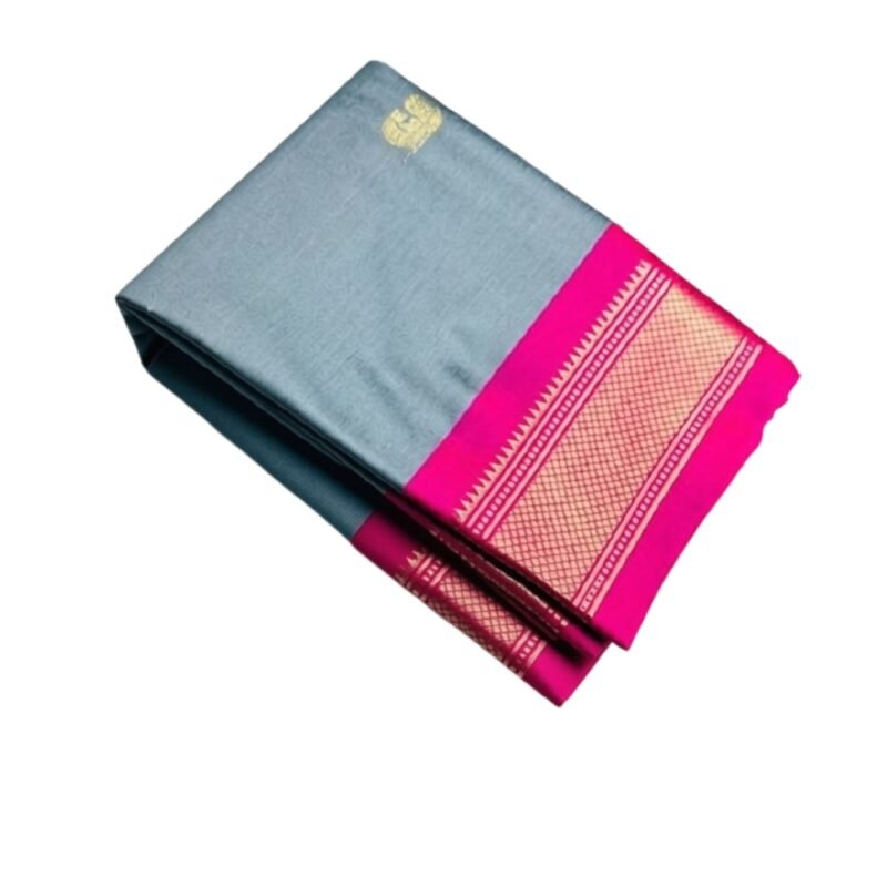 Women's Cotton Silk Solid Saree With Unstitched Blouse - 5.5 Mtr (Grey-Pink) - Image 2