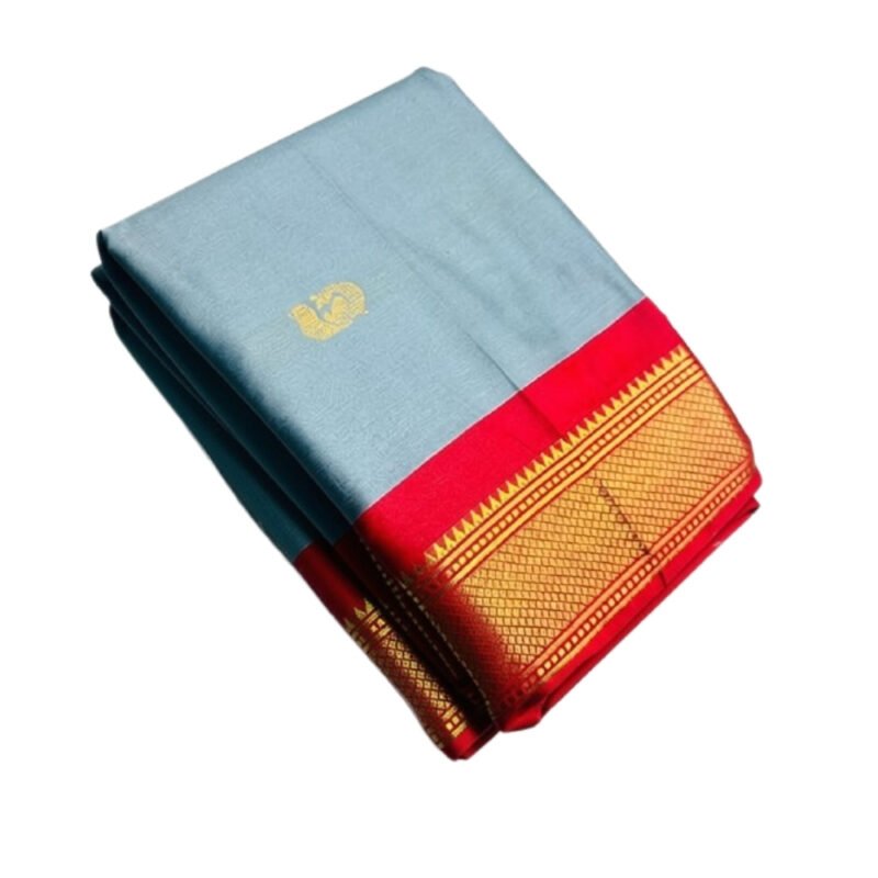 Women's Cotton Silk Solid Saree With Unstitched Blouse - 5.5 Mtr (Grey-Red) - Image 2