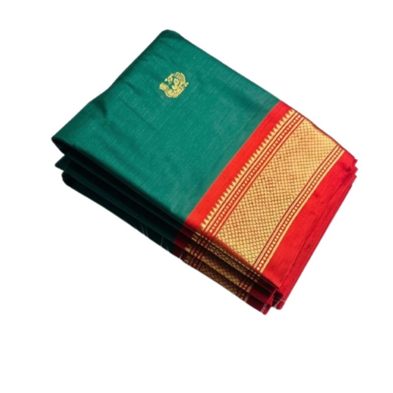 Women's Cotton Silk Solid Saree With Unstitched Blouse - 5.5 Mtr (Dark Green-Red) - Image 2
