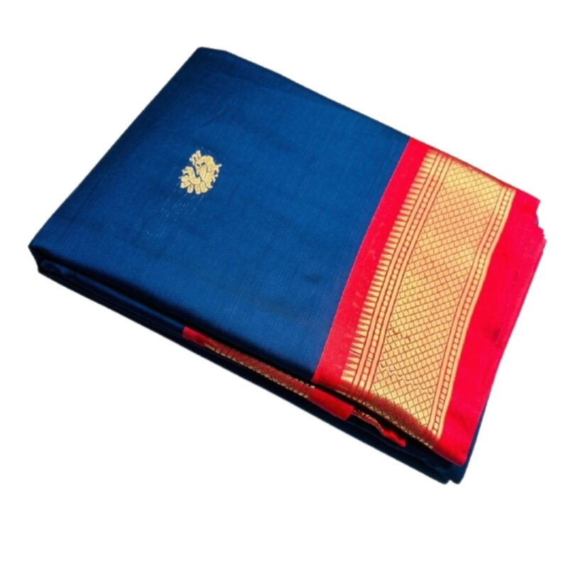 Women's Cotton Silk Solid Saree With Unstitched Blouse - 5.5 Mtr (Navy Blue-Red) - Image 2