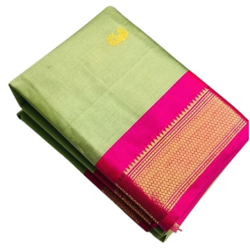 Women's Cotton Silk Solid Saree With Unstitched Blouse - 5.5 Mtr (Light Green-Pink) - Image 2