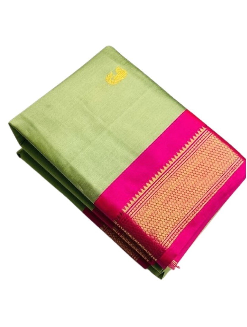 Women's Cotton Silk Solid Saree With Unstitched Blouse - 5.5 Mtr (Light Green-Pink) - Image 2