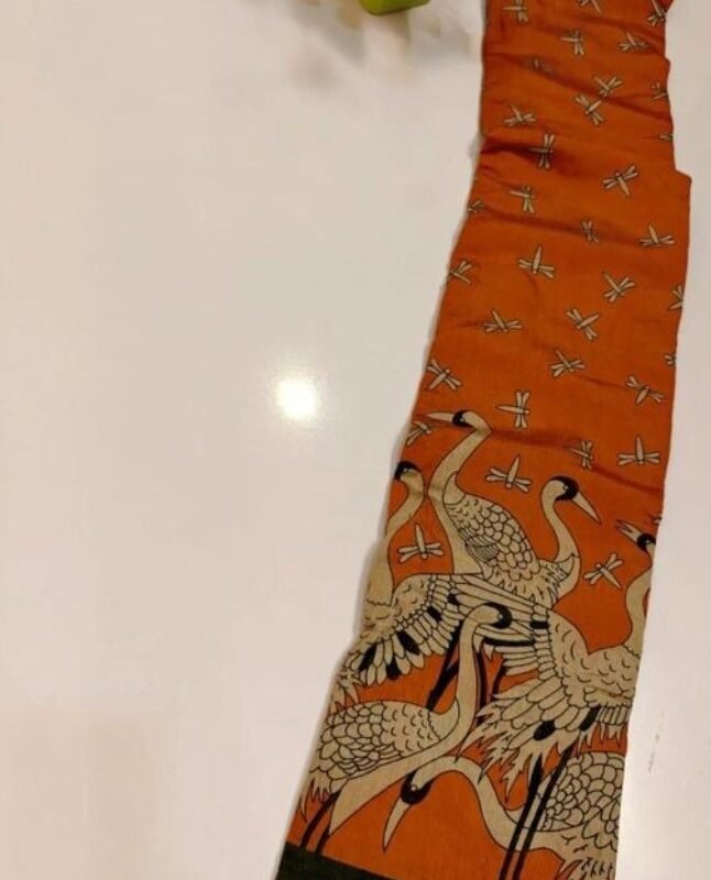 Women's Linen Kalamkari Printed Saree With Unstitched Blouse - 5.5 Mtr (Orange-Green) - Image 3