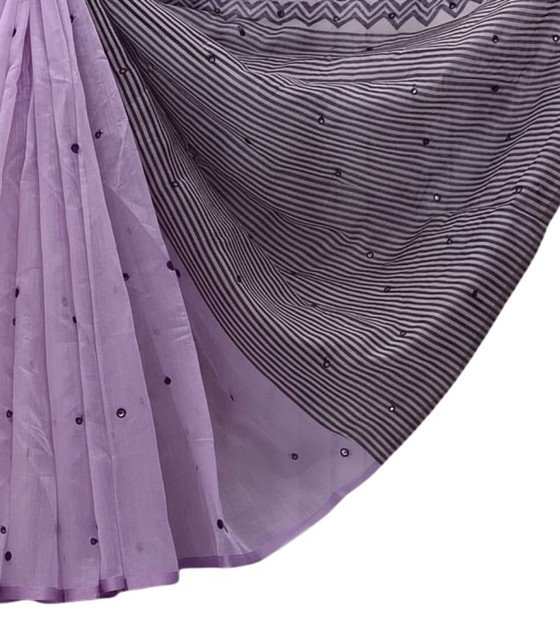 Women's Linen Striped Saree With Unstitched Blouse - 5.5 Mtr (Purple) - Image 2