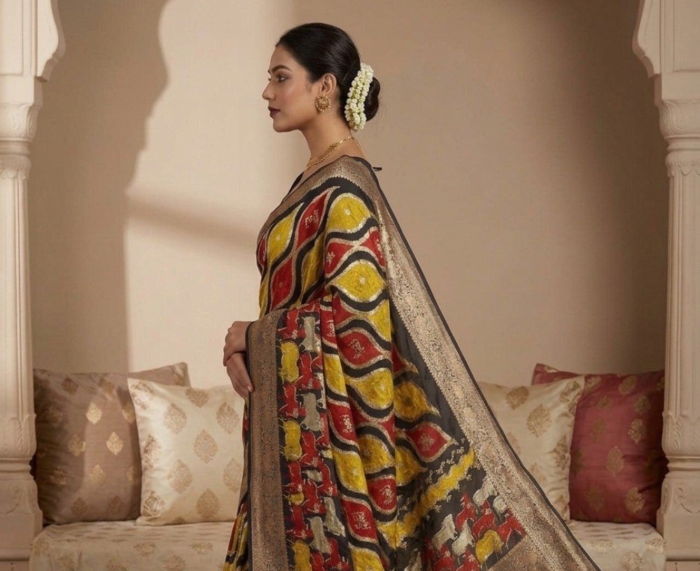 Women's Art Silk Kalamkari Printed Saree With Unstitched Blouse - 5.5 Mtr (Multicolor) - Image 4