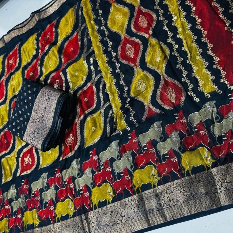 Women's Art Silk Kalamkari Printed Saree With Unstitched Blouse - 5.5 Mtr (Multicolor) - Image 5