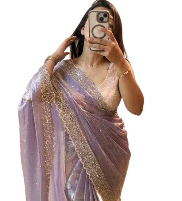 Alternative view of Women's Fendy Chiffon Embellished Saree With Unstitched Blouse - 5.5 Mtr (Lavender)