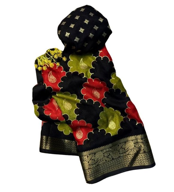 Alternative view of Women's Dola Silk Kalamkari Floral Printed Saree With Unstitched Blouse - 5.5 Mtr (Multicolor)