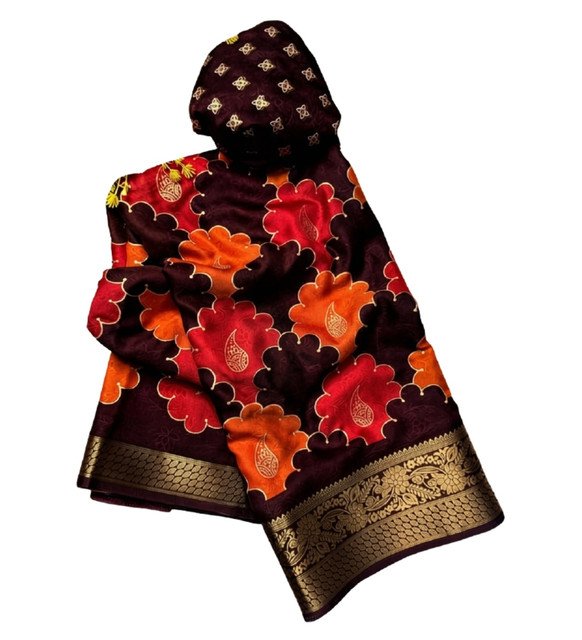 Alternative view of Women's Dola Silk Kalamkari Floral Printed Saree With Unstitched Blouse - 5.5 Mtr (Multicolor)