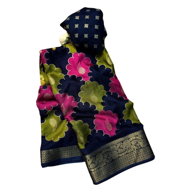 Alternative view of Women's Dola Silk Kalamkari Floral Printed Saree With Unstitched Blouse - 5.5 Mtr (Multicolor)