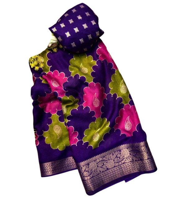 Alternative view of Women's Dola Silk Kalamkari Floral Printed Saree With Unstitched Blouse - 5.5 Mtr (Multicolor)